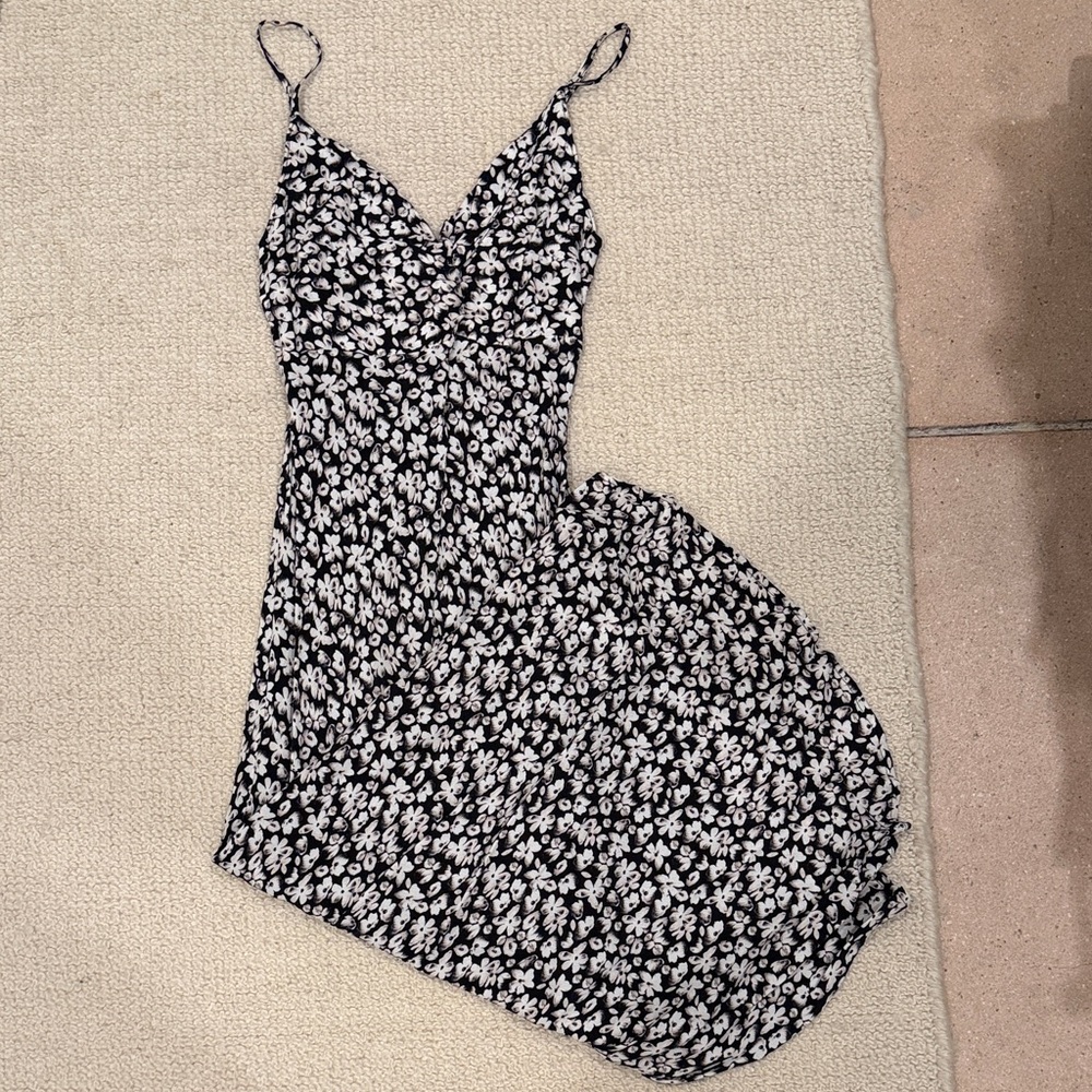 Black and White Floral Dress - Women's Spaghetti Strap Dress